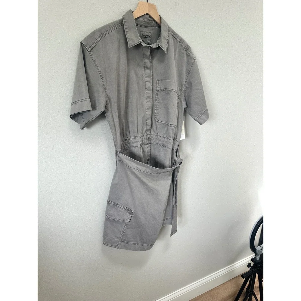 Abercrombie & Fitch Romper Womens‎ MT Grey Utility Wrap Front Garment Dyed NWT